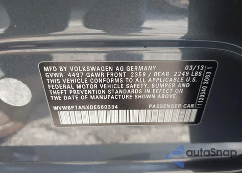 2013 Volkswagen Cc 2.0T Sport from USA, damaged, VIN WVWBP7ANXDE560334